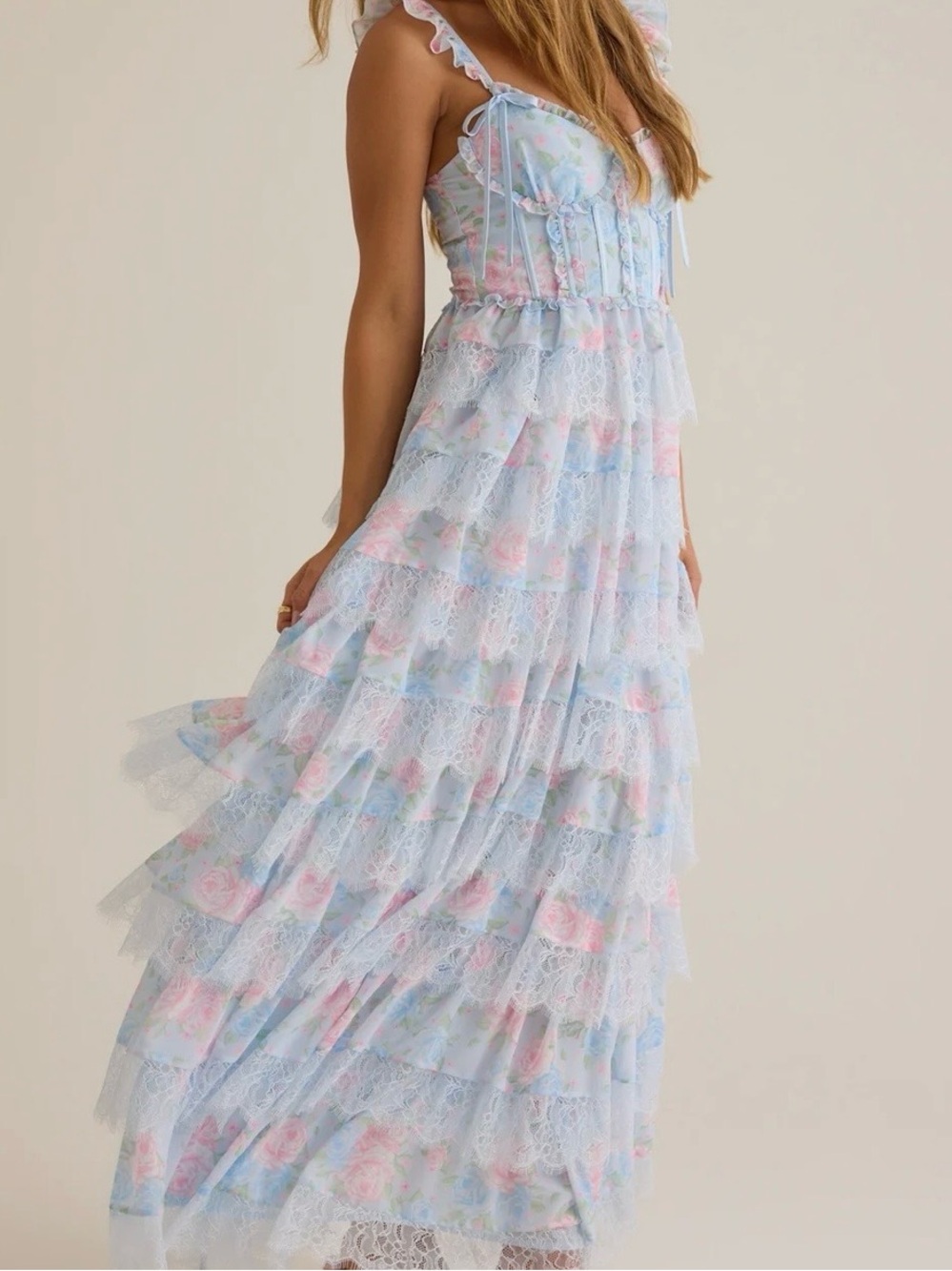 NEW NEW Altar’d State Blue and Pink Rhiannon Floral Maxi Dress Size XS, S, & L - Picture 4 of 16